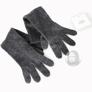 Hermes Gloves Ladies Cashmere Wool Knit Gris Charcoal Gray Soft Luxury Sz 00